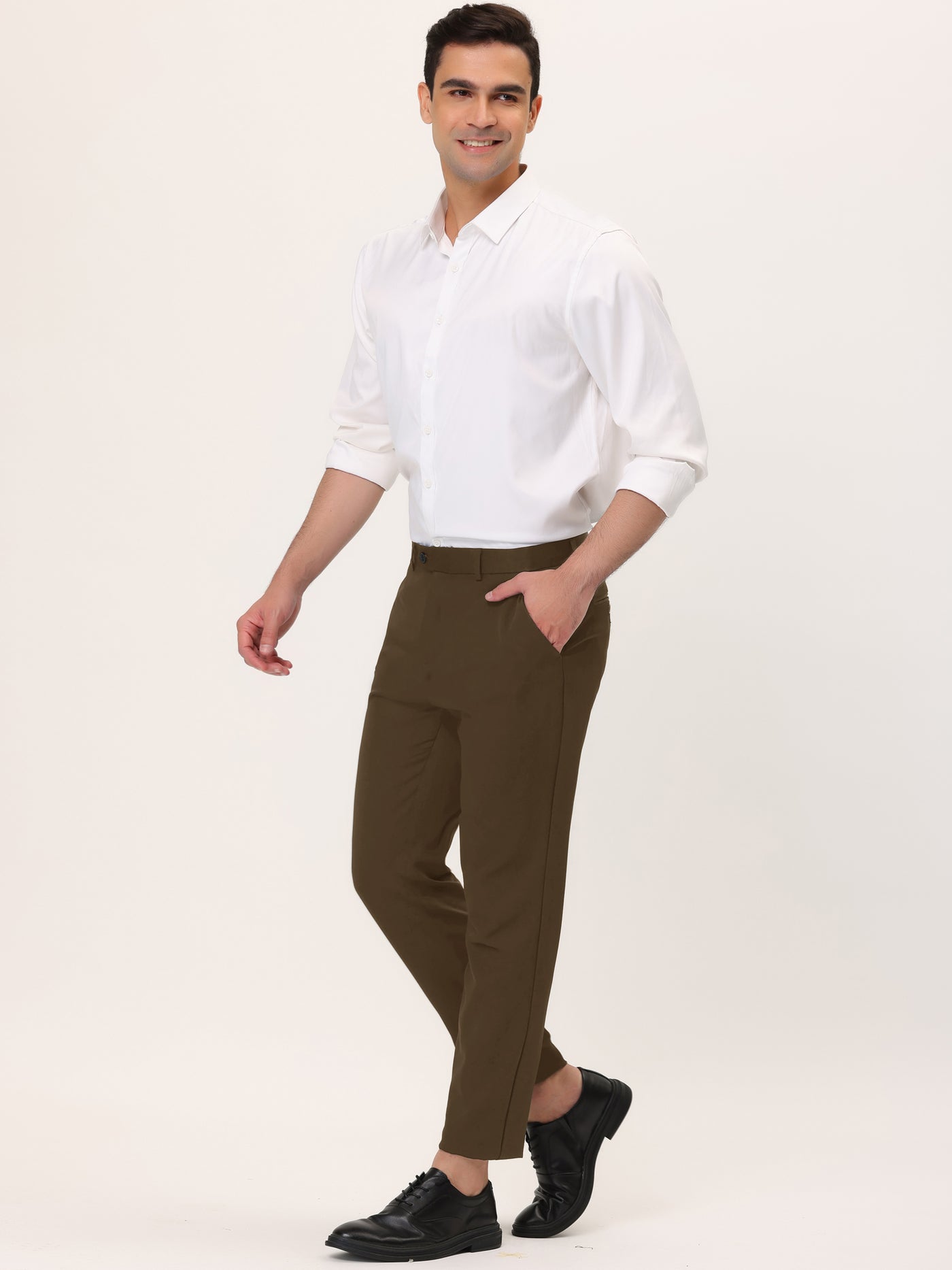Bublédon Solid Color Flat Front Buttom Business Dress Pants