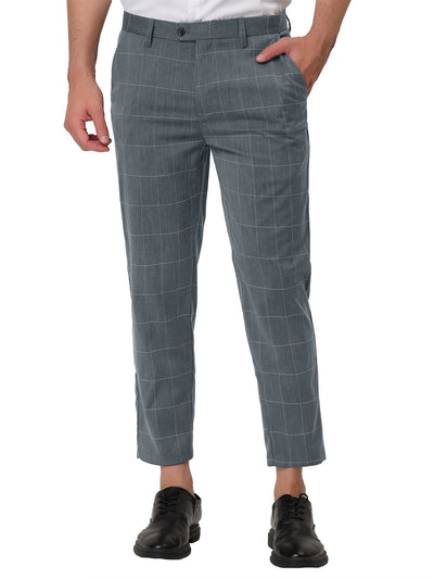 Plaid Flat Front Business Checked Crop Dress Pants