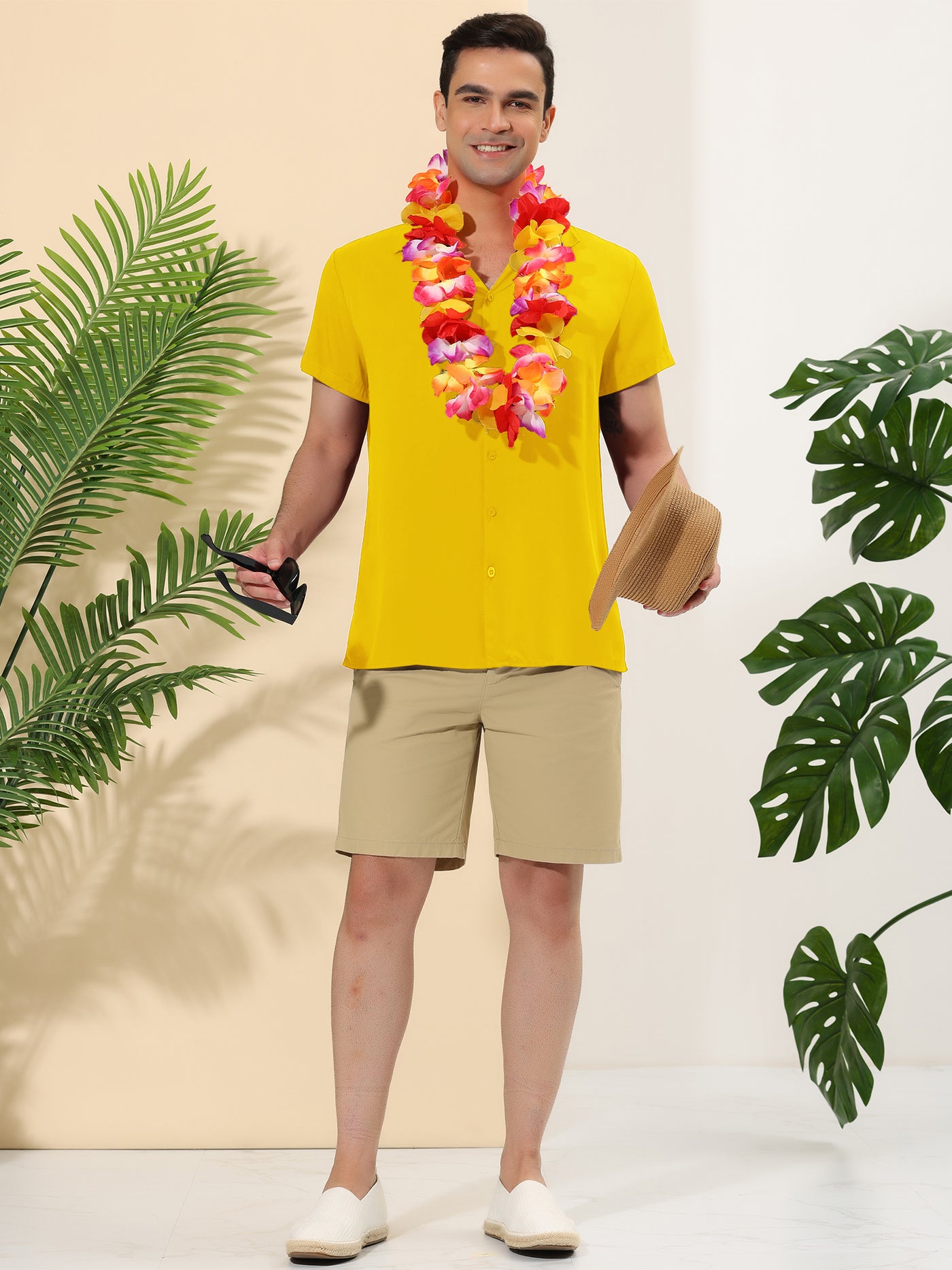 Bublédon Summer Camp Collar Short Sleeve Solid Beach Shirts