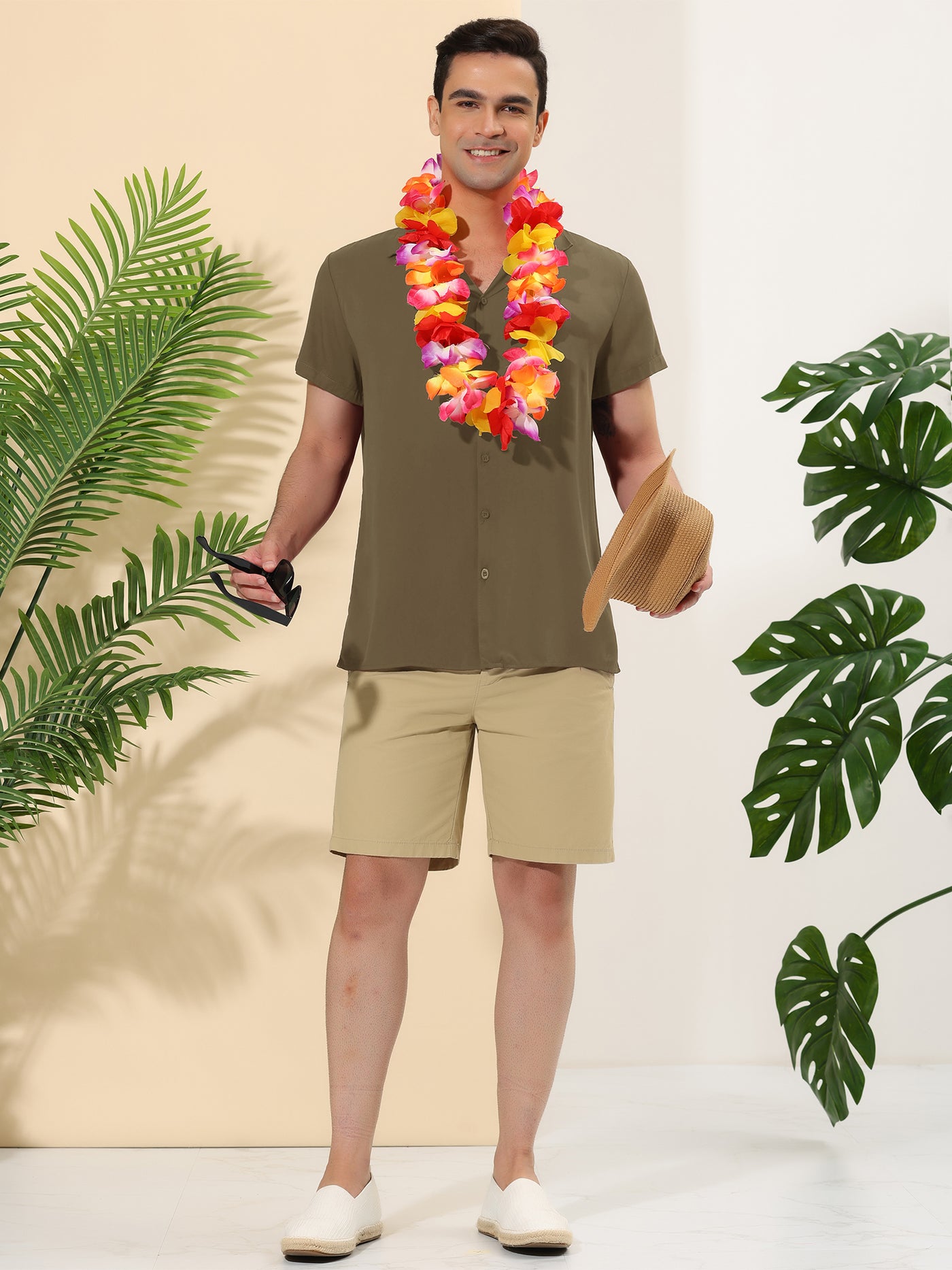 Bublédon Summer Camp Collar Short Sleeve Solid Beach Shirts