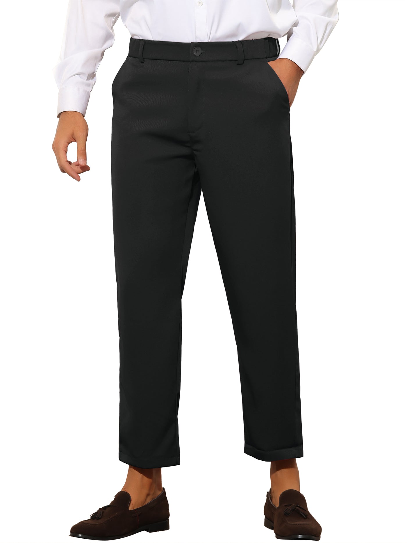 Bublédon Skinny Solid Color Flat Front Cropped Dress Pants
