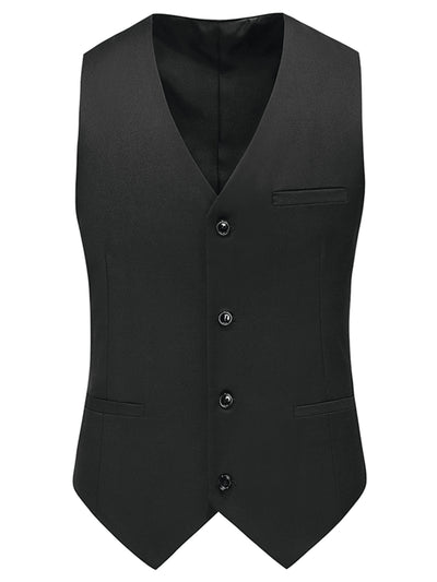 Men's Suit Vest Slim Fit Sleeveless Solid Business Formal Dress Waistcoat