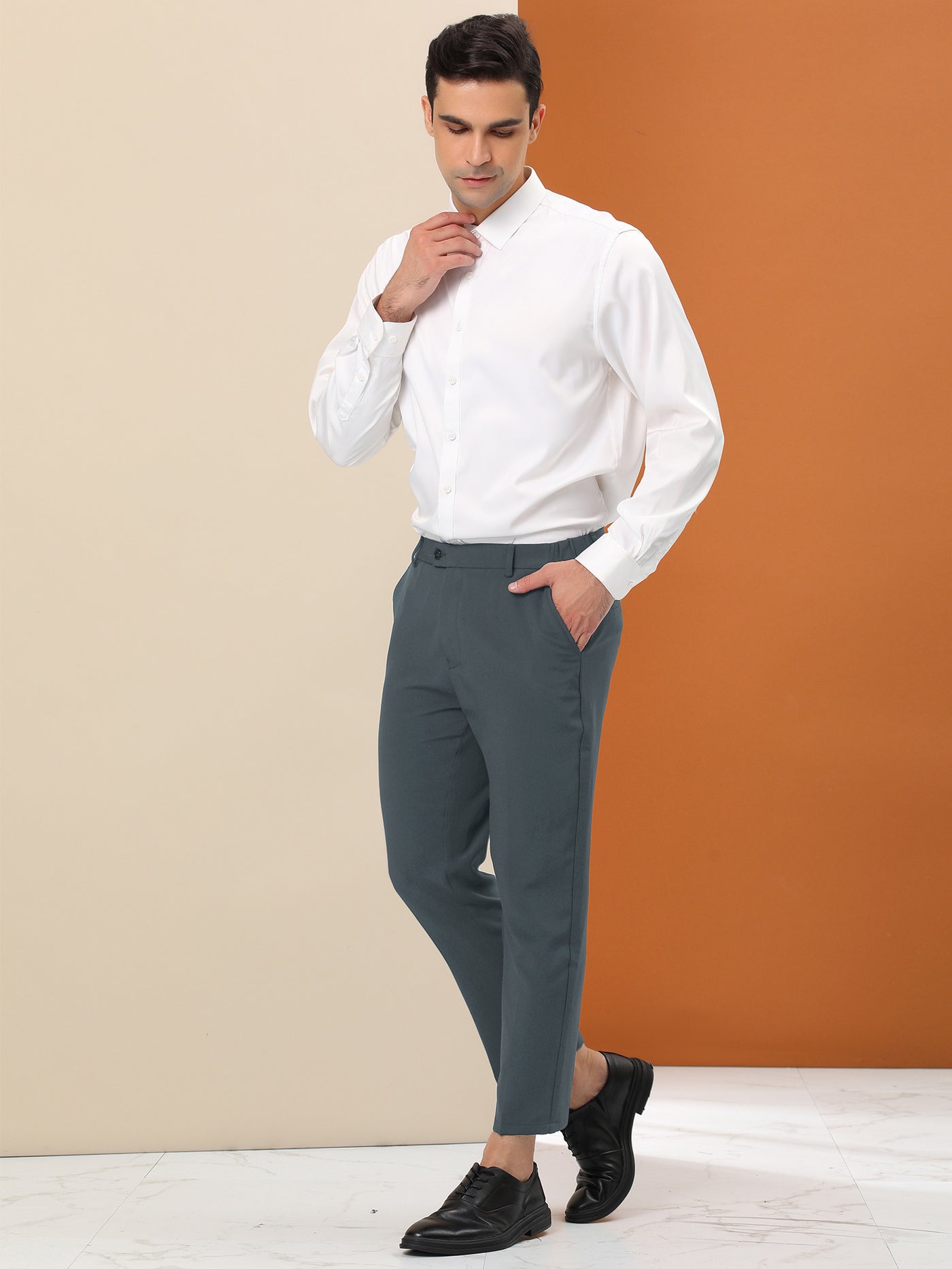 Bublédon Men's Formal Flat Front Skinny Office Prom Cropped Dress Pants