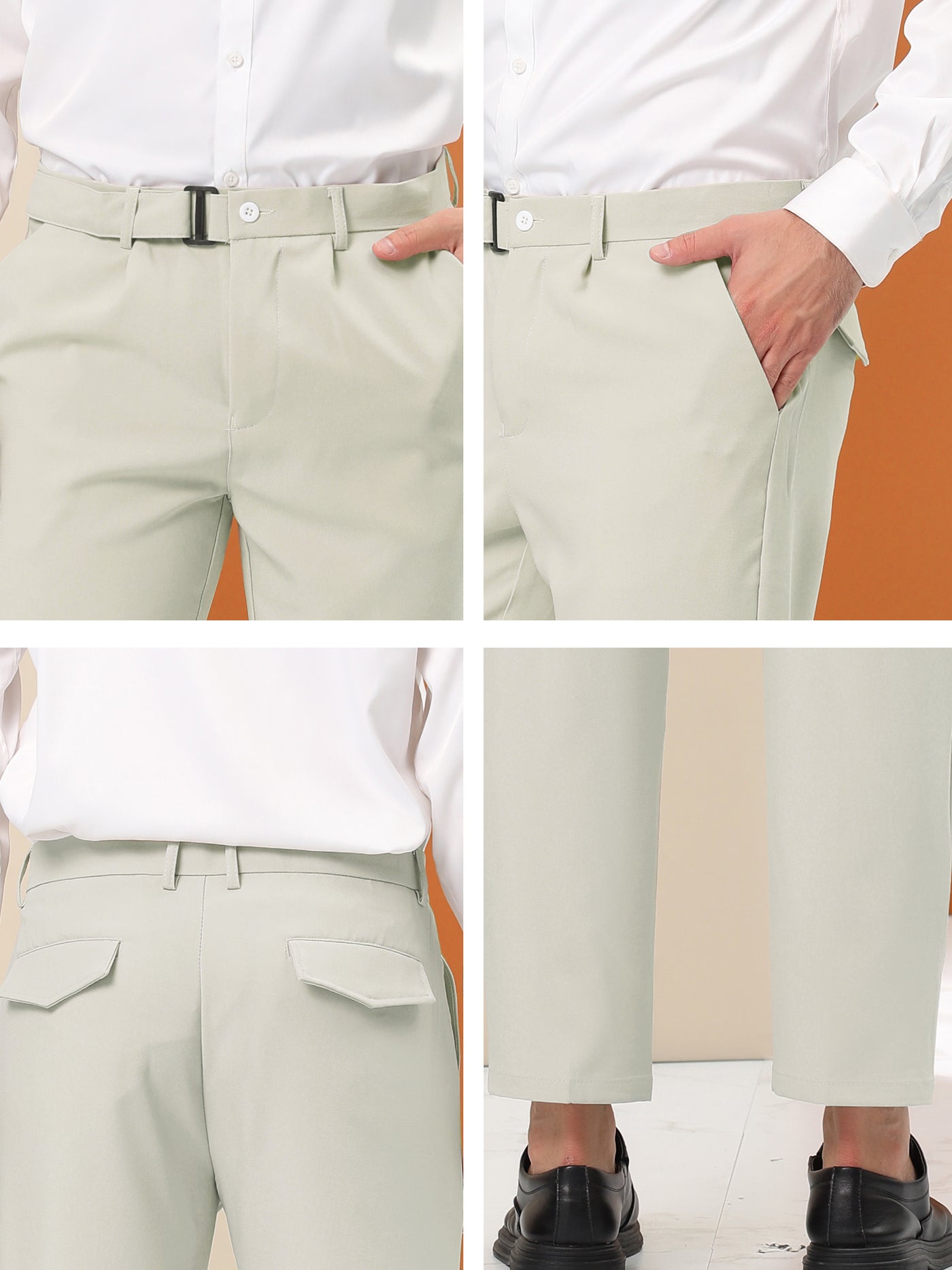 Bublédon Straight Fit Flat Front Solid Business Trousers with Belt
