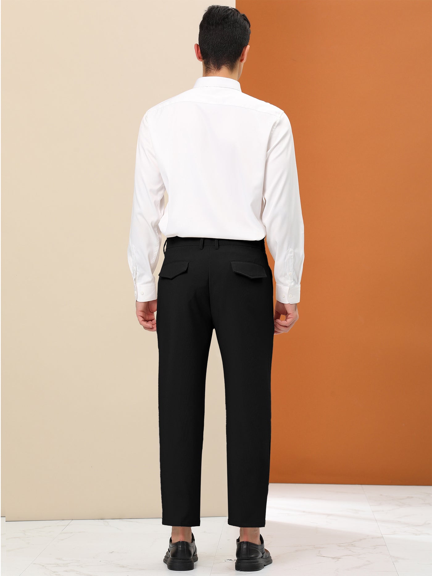Bublédon Straight Fit Flat Front Solid Business Trousers with Belt
