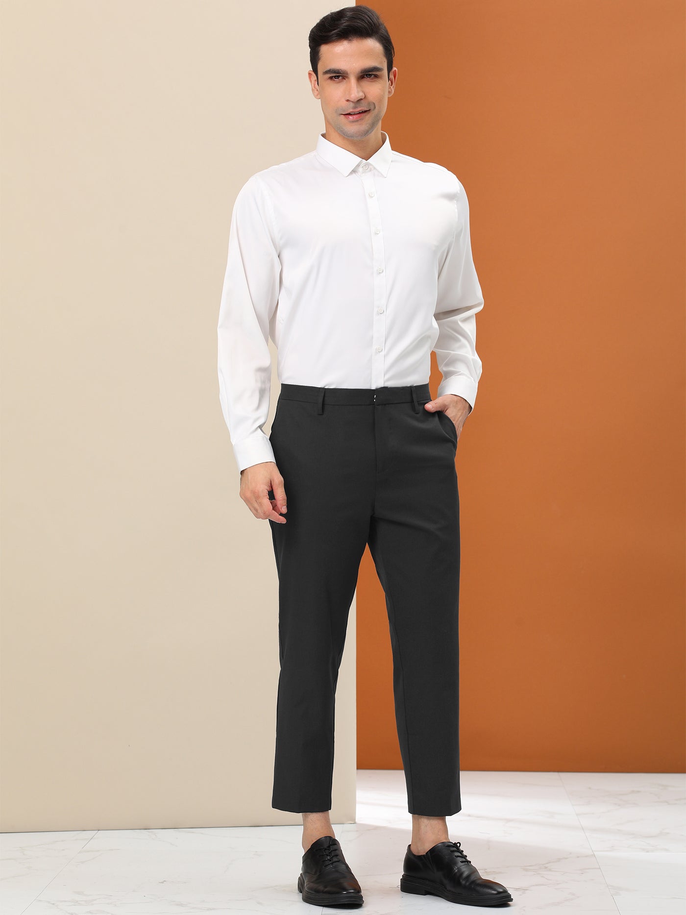 Bublédon Men's Cropped Flat Front Ankle-Length Skinny Business Dress Pants