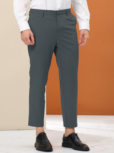 Men's Cropped Flat Front Ankle-Length Skinny Business Dress Pants