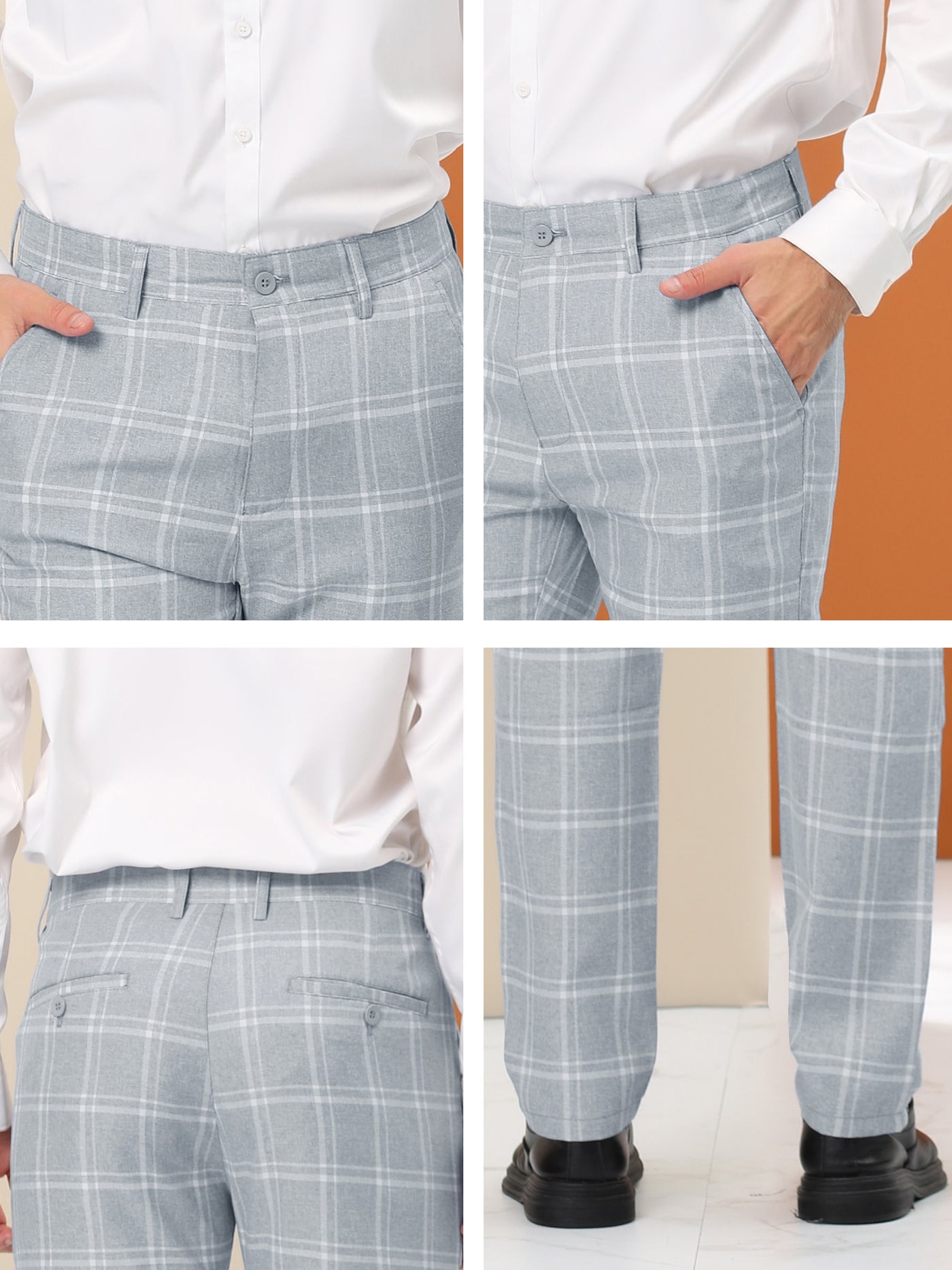 Bublédon Men's Plaid Dress Pants Regular Fit Flat Front Prom Checked Trousers