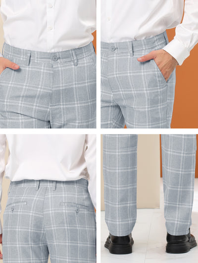 Men's Plaid Dress Pants Regular Fit Flat Front Prom Checked Trousers