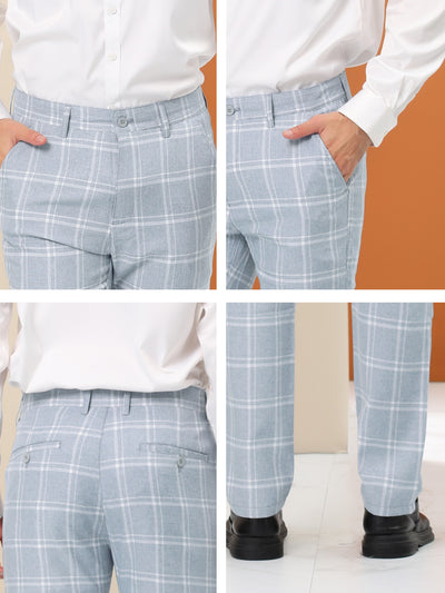 Men's Plaid Dress Pants Regular Fit Flat Front Prom Checked Trousers