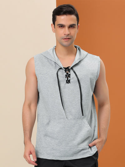 Casual Workout Tank Tops Lace Up Hooded Vest