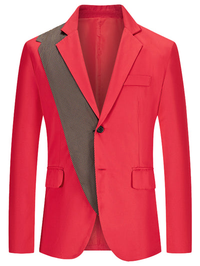 Men's Patchwork Blazer Slim Fit Notched Lapel Sports Coat Suit Jackets
