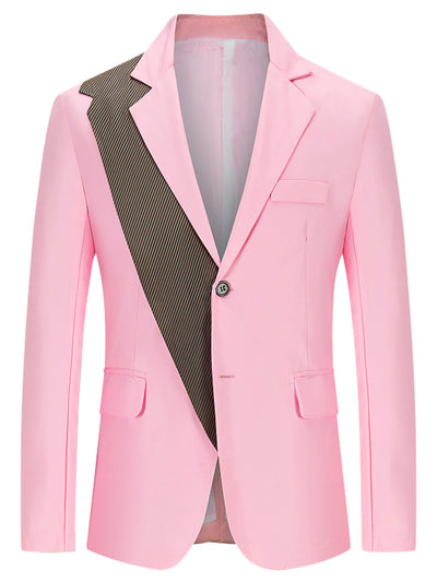 Men's Patchwork Blazer Slim Fit Notched Lapel Sports Coat Suit Jackets