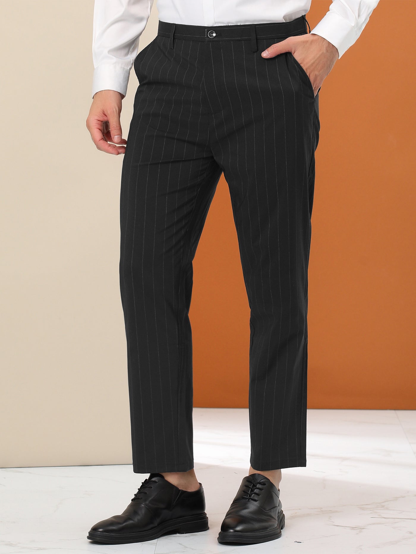 Bublédon Men's Dress Stripe Pants Slim Fit Flat Front Business Pencil Trousers