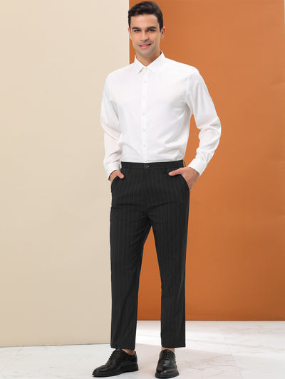 Men's Dress Stripe Pants Slim Fit Flat Front Business Pencil Trousers