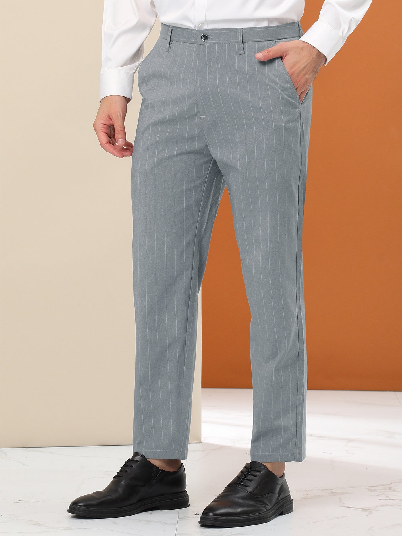 Bublédon Men's Dress Stripe Pants Slim Fit Flat Front Business Pencil Trousers