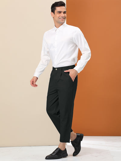 Men's Formal Cropped Solid Color Slim Fit Pleated Office Dress Pants