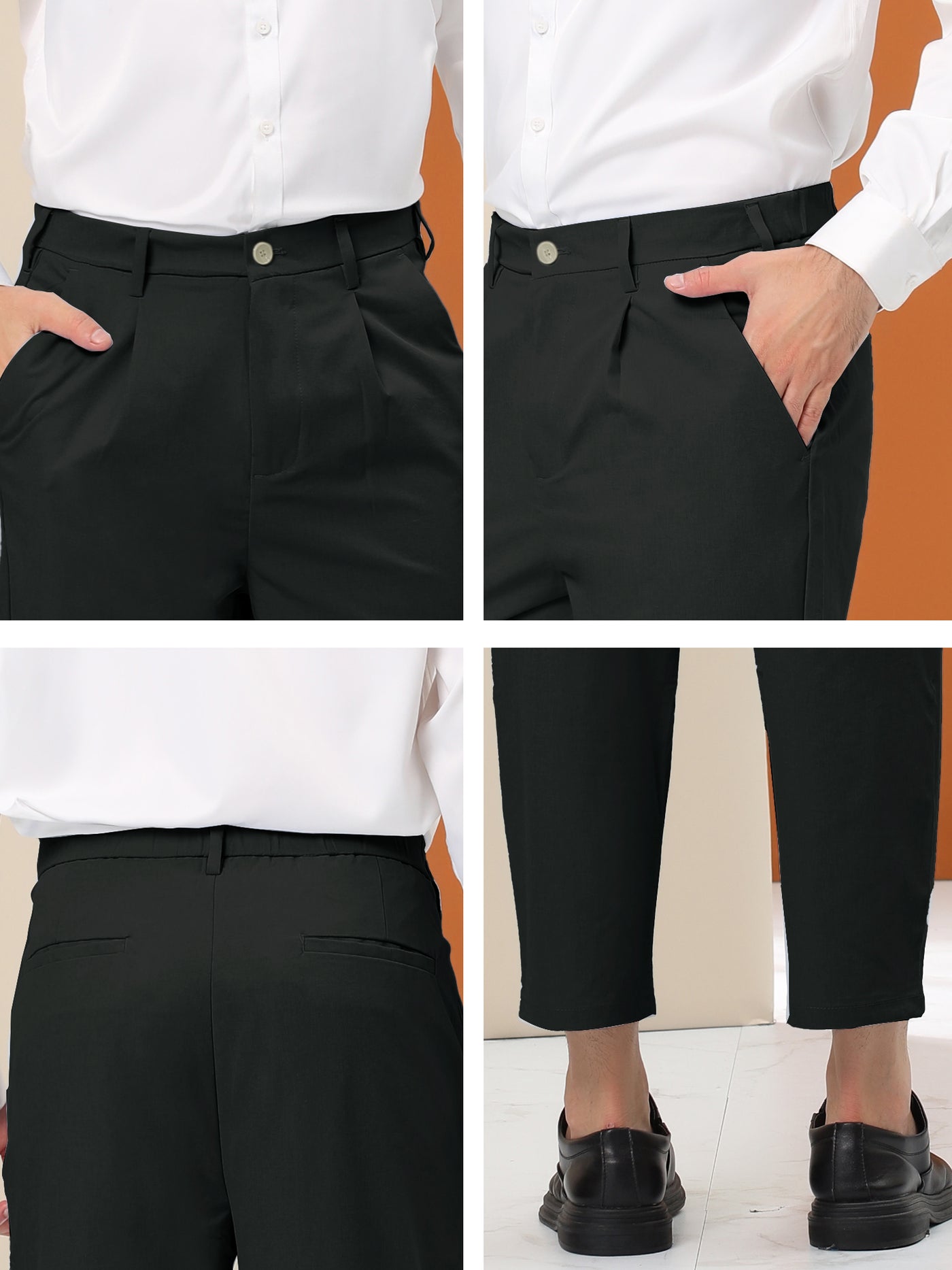 Bublédon Men's Formal Cropped Solid Color Slim Fit Pleated Office Dress Pants