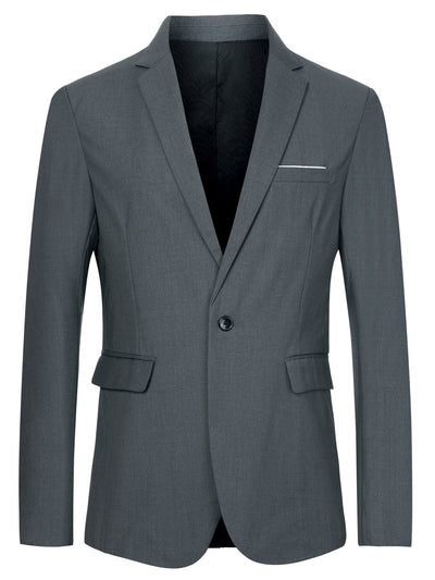 Men's Business Blazer Notch Lapel One Button Slim Fit Solid Sport Coat