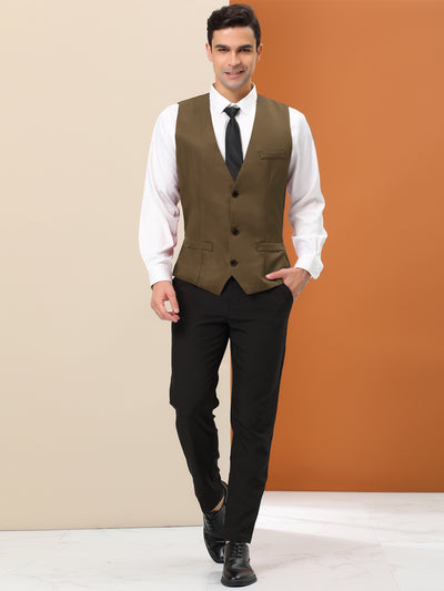 Bublédon Men's Suit Vest Classic V Neck Business Formal Dress Sleeveless Waistcoat