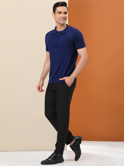 Polo Shirts Short Sleeve Casual Slim Fit Zipper Knit