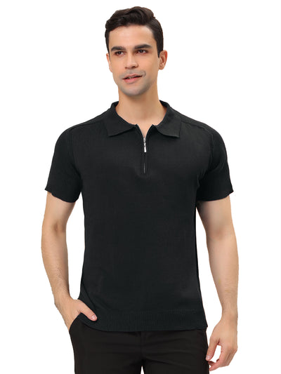 Polo Shirts Short Sleeve Casual Slim Fit Zipper Knit
