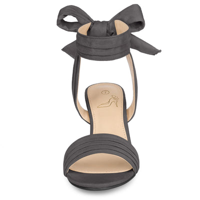 Perphy Women's Open Toe Ruffle Ankle Bow Tie Mid Heels Sandals