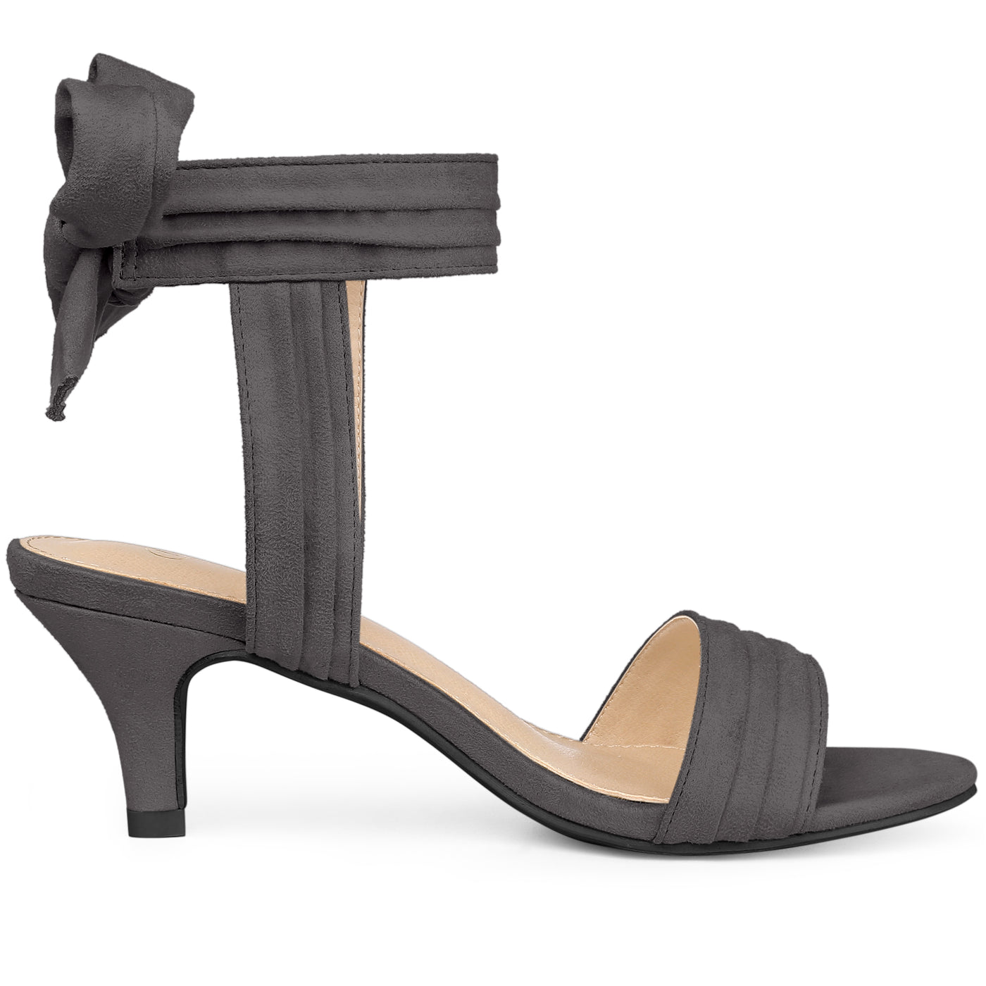 Bublédon Perphy Women's Open Toe Ruffle Ankle Bow Tie Mid Heels Sandals
