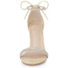 Perphy Round Toe Rhinestone Stiletto Heels Ankle Tie Sandals