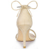Perphy Round Toe Rhinestone Stiletto Heels Ankle Tie Sandals