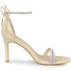 Perphy Round Toe Rhinestone Stiletto Heels Ankle Tie Sandals