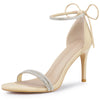 Perphy Round Toe Rhinestone Stiletto Heels Ankle Tie Sandals