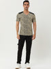 Leopard Print V Neck PU Panel Short Sleeve T-shirts