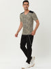 Leopard Print V Neck PU Panel Short Sleeve T-shirts