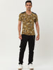 Leopard Print V Neck PU Panel Short Sleeve T-shirts
