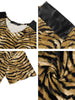 Leopard Print V Neck PU Panel Short Sleeve T-shirts