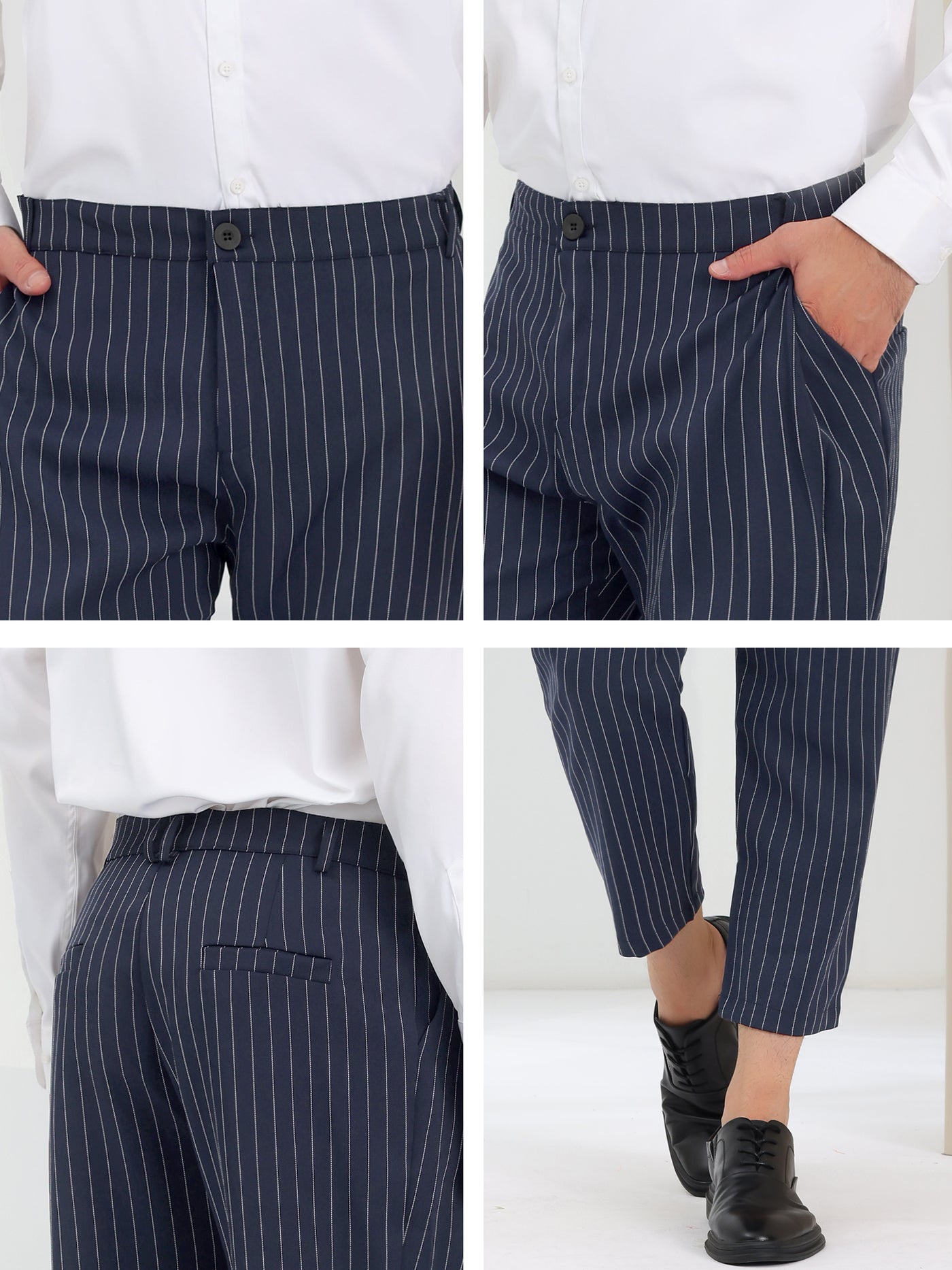 Bublédon Chic Smart Casual Loose Vertical Striped Ankle Pants