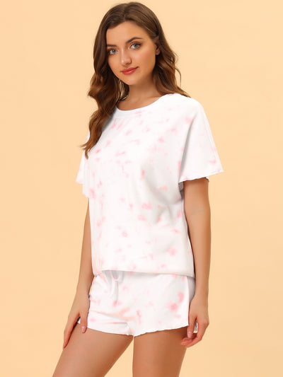 Women's Dye Print Short Sleeves and Shorts 2pcs Lounge Pajama Sets