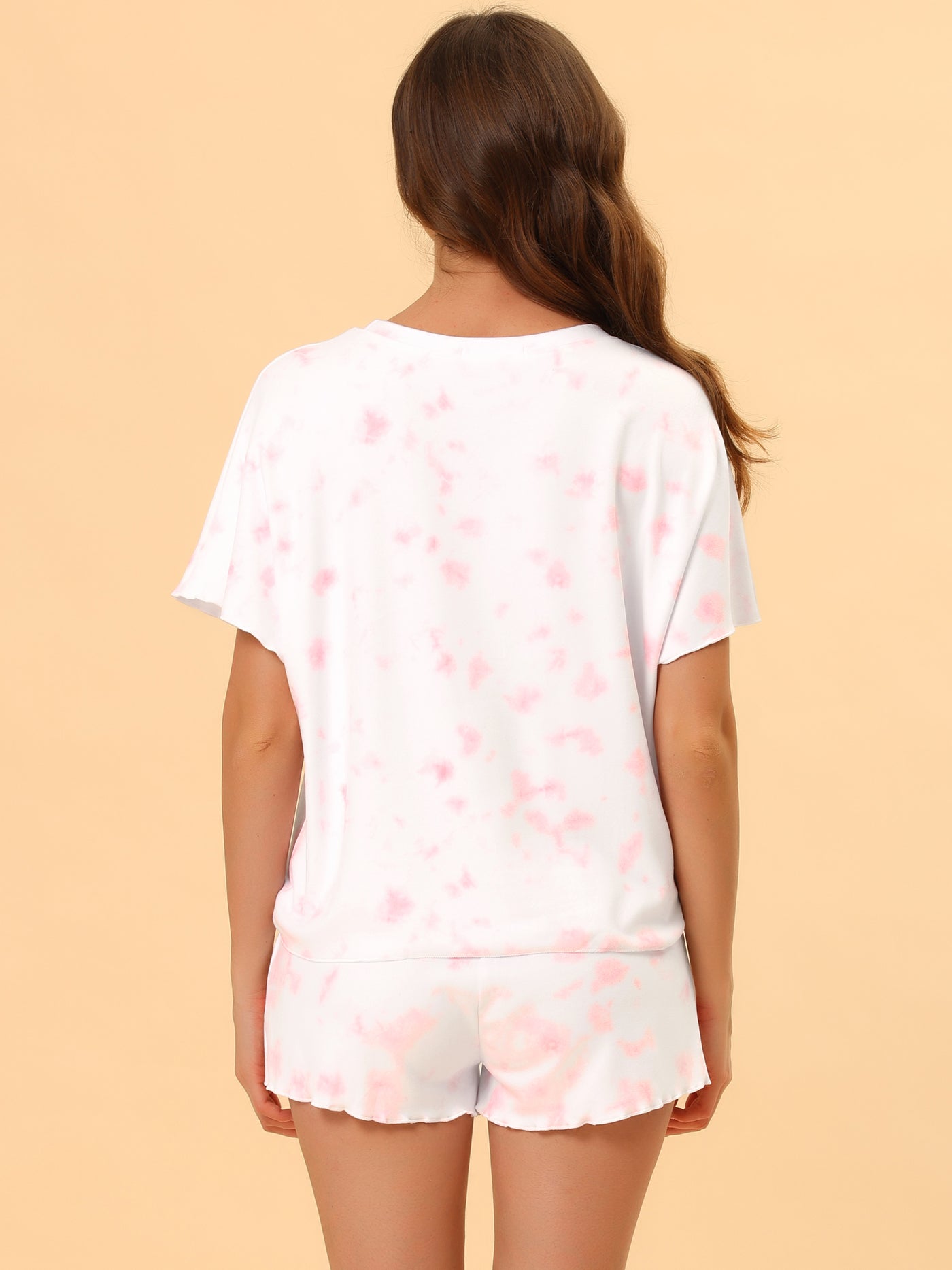 Bublédon Women's Dye Print Short Sleeves and Shorts 2pcs Lounge Pajama Sets