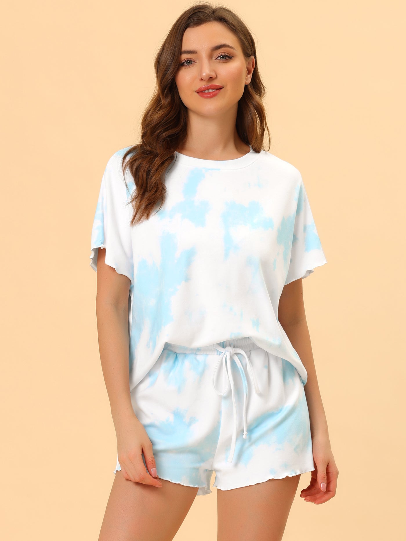 Bublédon Women's Dye Print Short Sleeves and Shorts 2pcs Lounge Pajama Sets