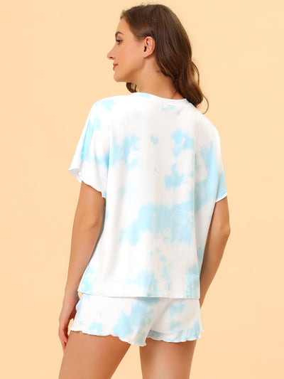 Women's Dye Print Short Sleeves and Shorts 2pcs Lounge Pajama Sets