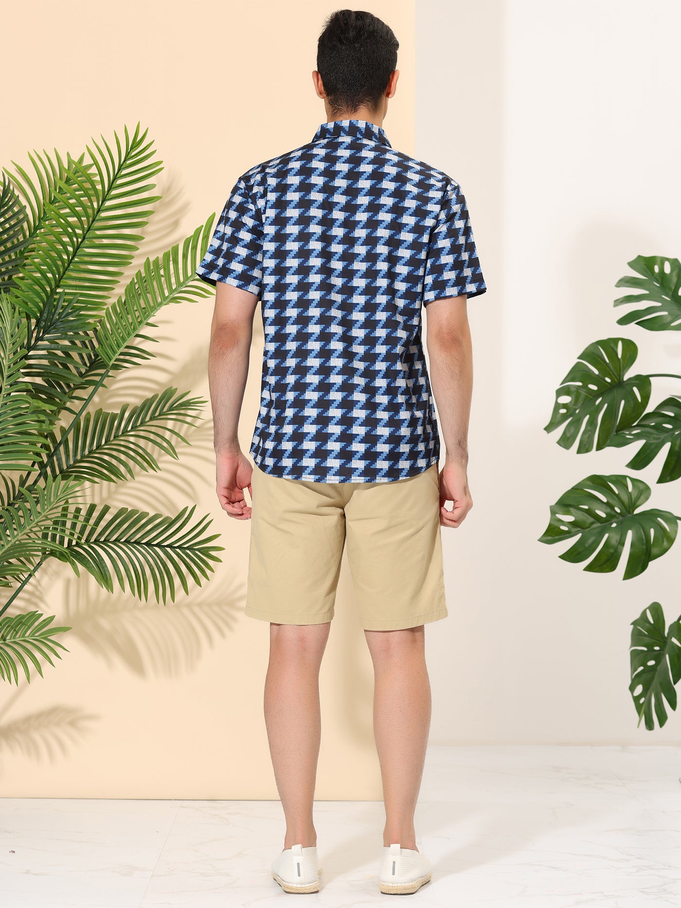 Bublédon Summer Irregular Printed Short Sleeve Button Shirt