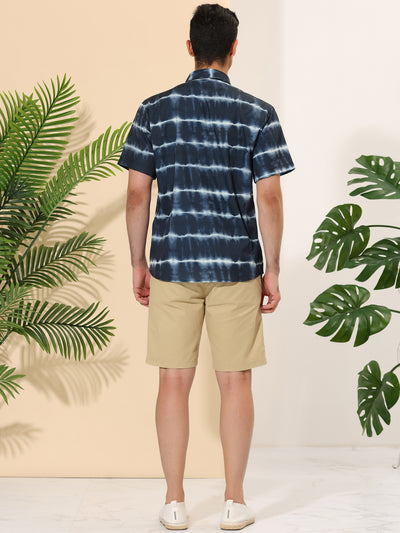 Hawaiian Tie-dye Color Block Striped Printed Shirt