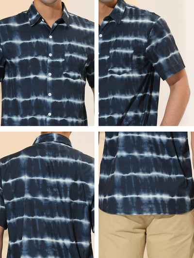 Hawaiian Tie-dye Color Block Striped Printed Shirt