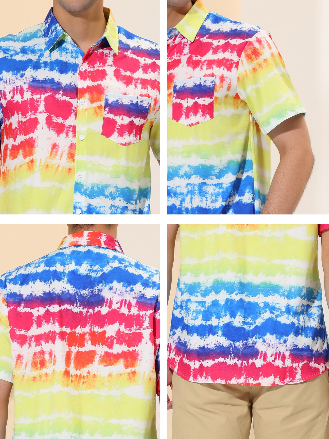 Bublédon Hawaiian Tie-dye Color Block Striped Printed Shirt