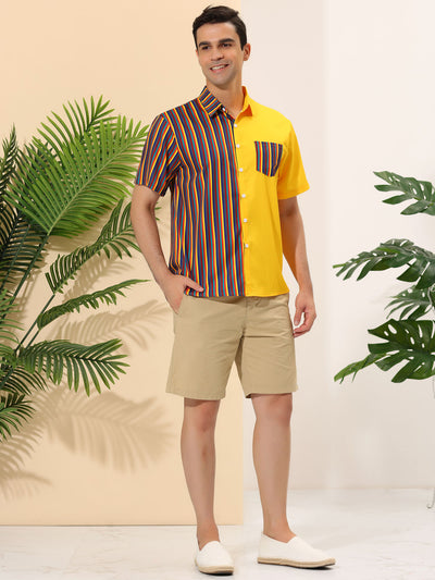 Summer Striped Patchwork Short Sleeve Casual Shirt