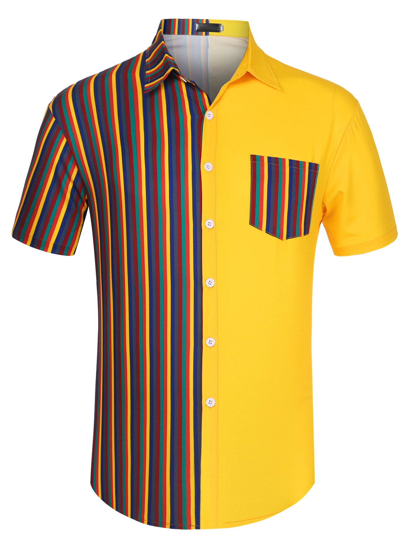 Bublédon Summer Striped Patchwork Short Sleeve Casual Shirt