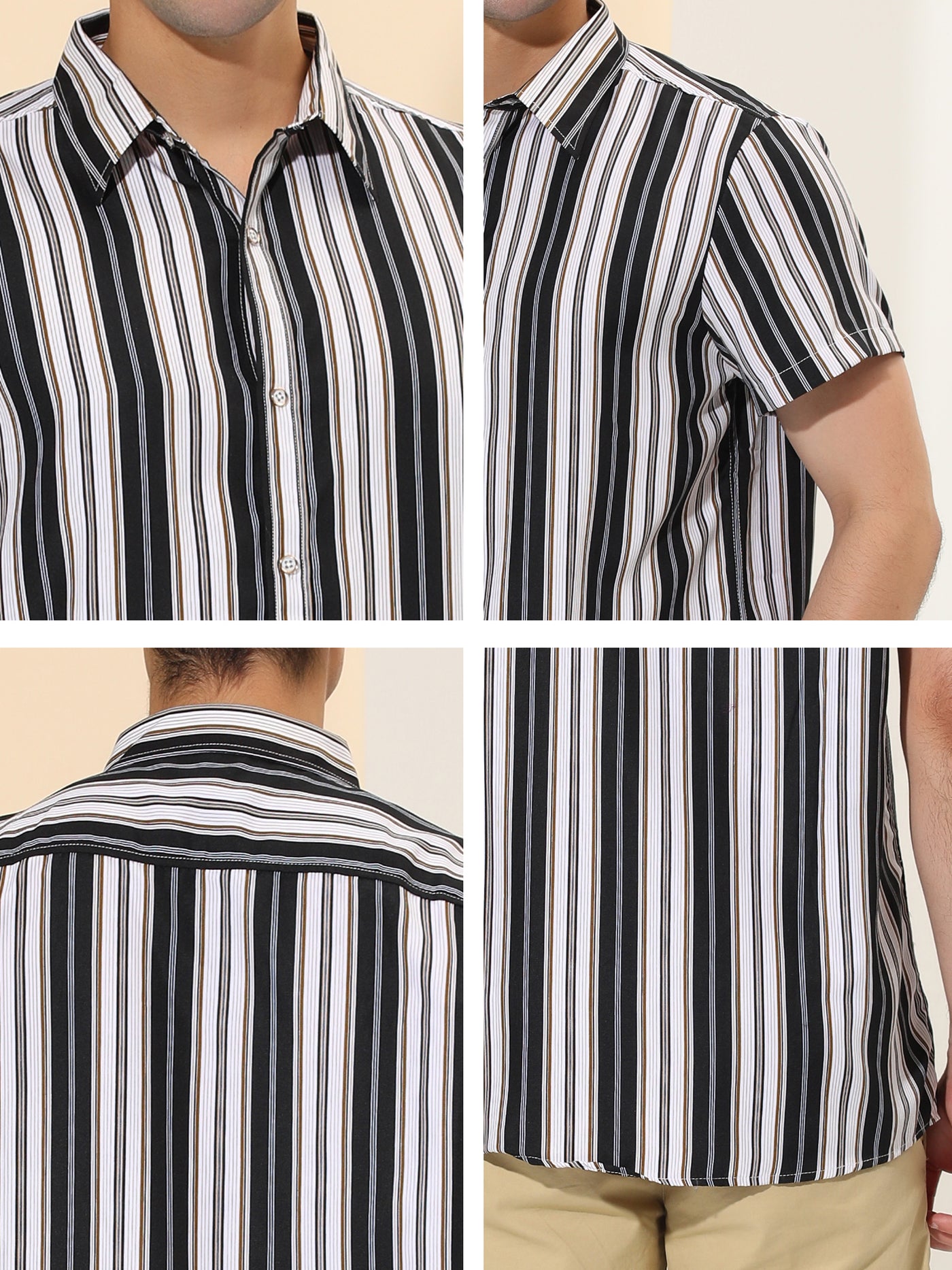 Bublédon Irregular Stripe Print Short Sleeves Button Down Beach Shirt