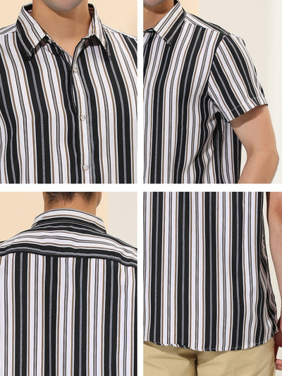 Irregular Stripe Print Short Sleeves Button Down Beach Shirt
