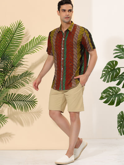 Bublédon Irregular Stripe Short Sleeves Button Down Hawaiian Shirt